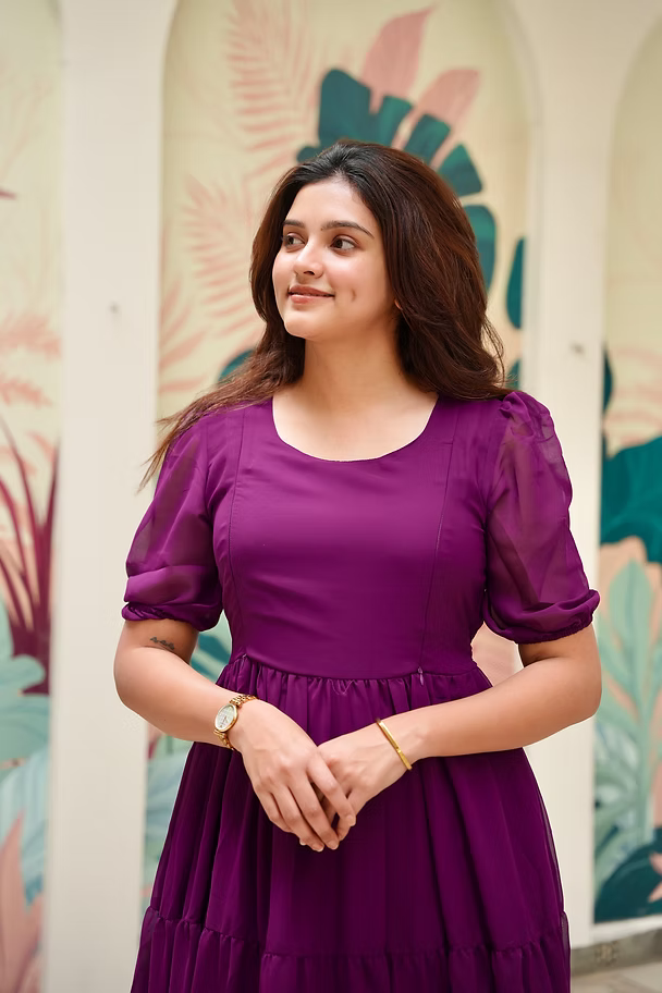 Mulberry Georgette Dress With lining & Feeding Zip