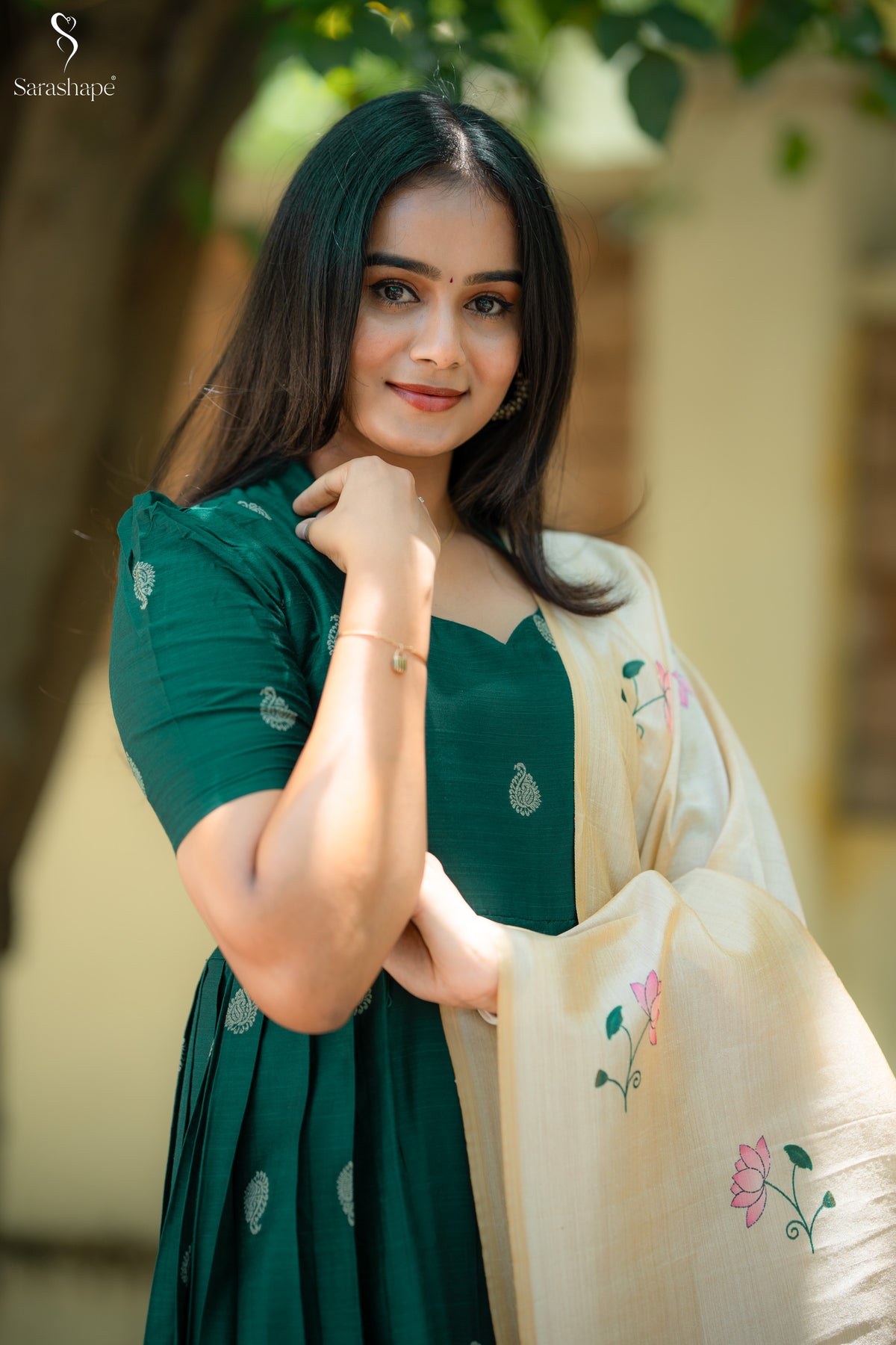 Karkuzhali Raw Silk Festive Feeding Maxi with Dupatta