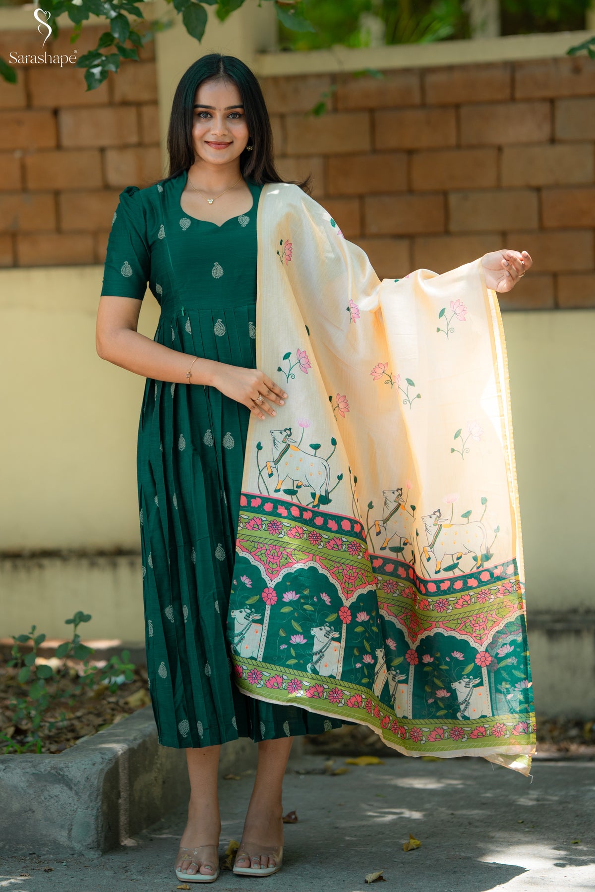 Karkuzhali Raw Silk Festive Feeding Maxi with Dupatta