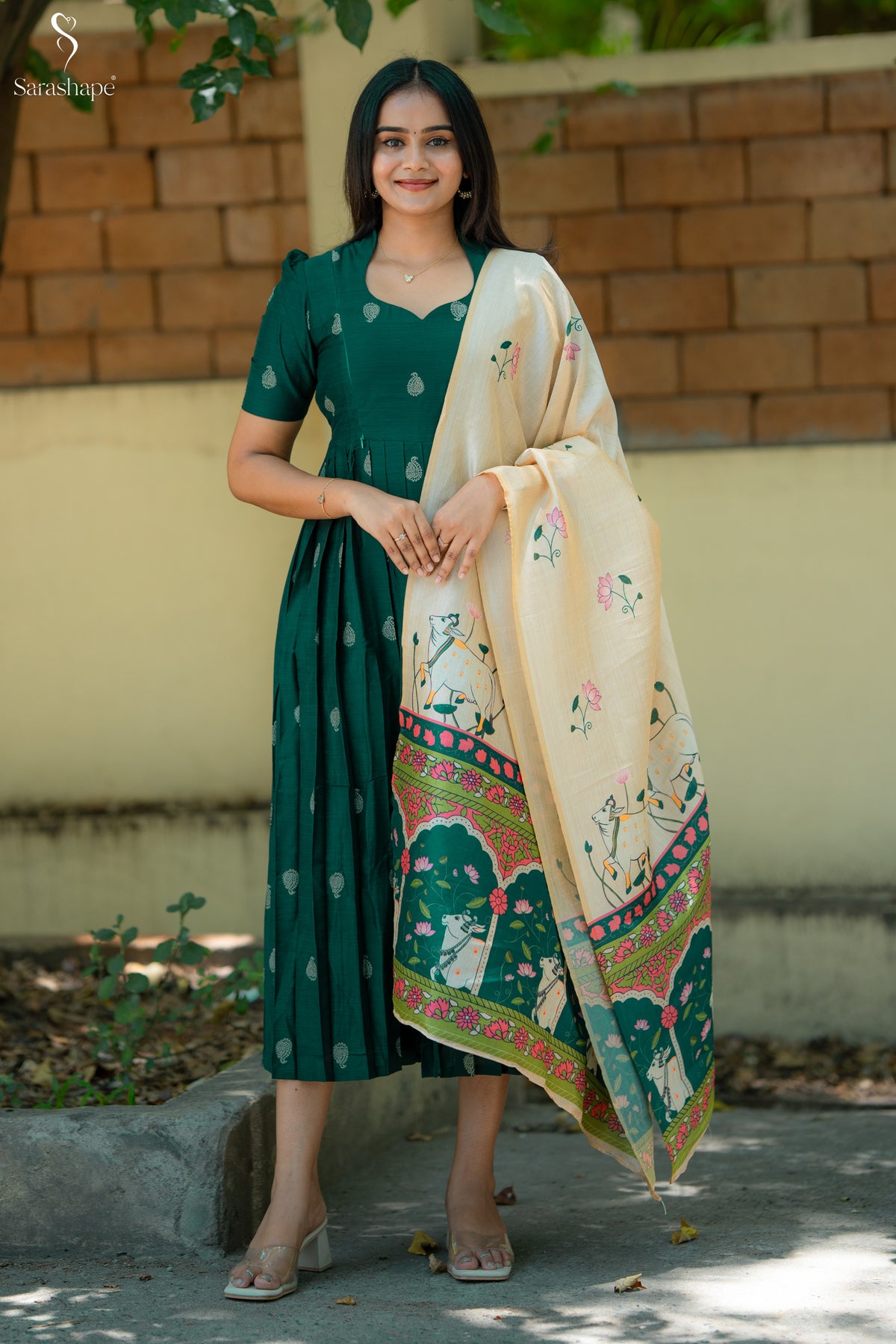 Karkuzhali Raw Silk Festive Feeding Maxi with Dupatta