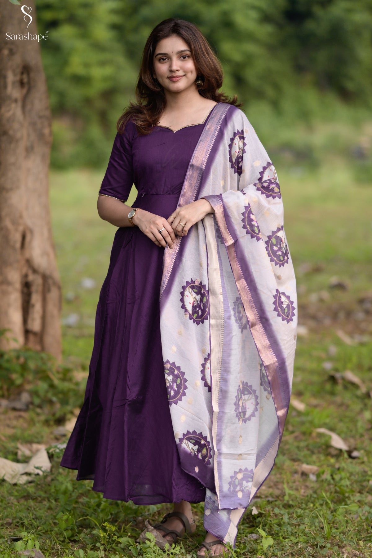 Poomayil Raw Silk Aari Work Feeding Maxi