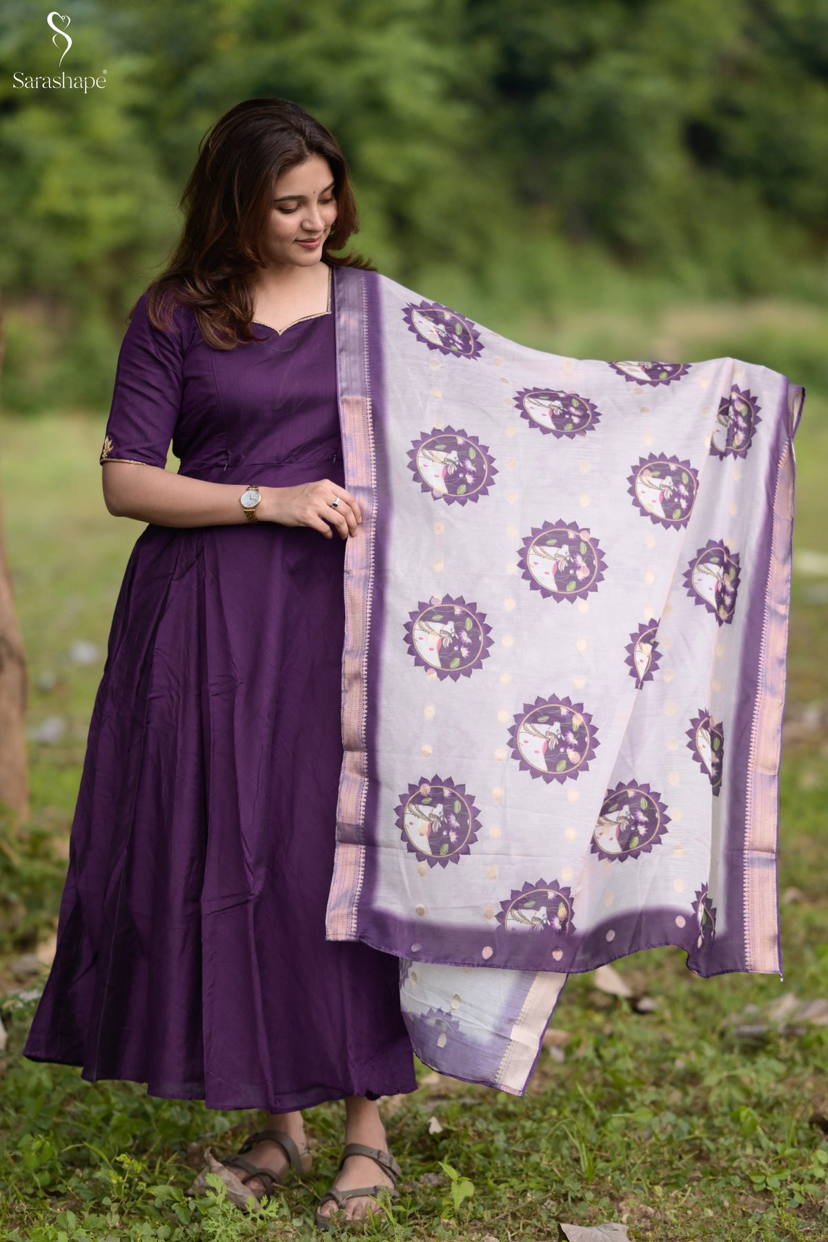 Poomayil Raw Silk Aari Work Feeding Maxi