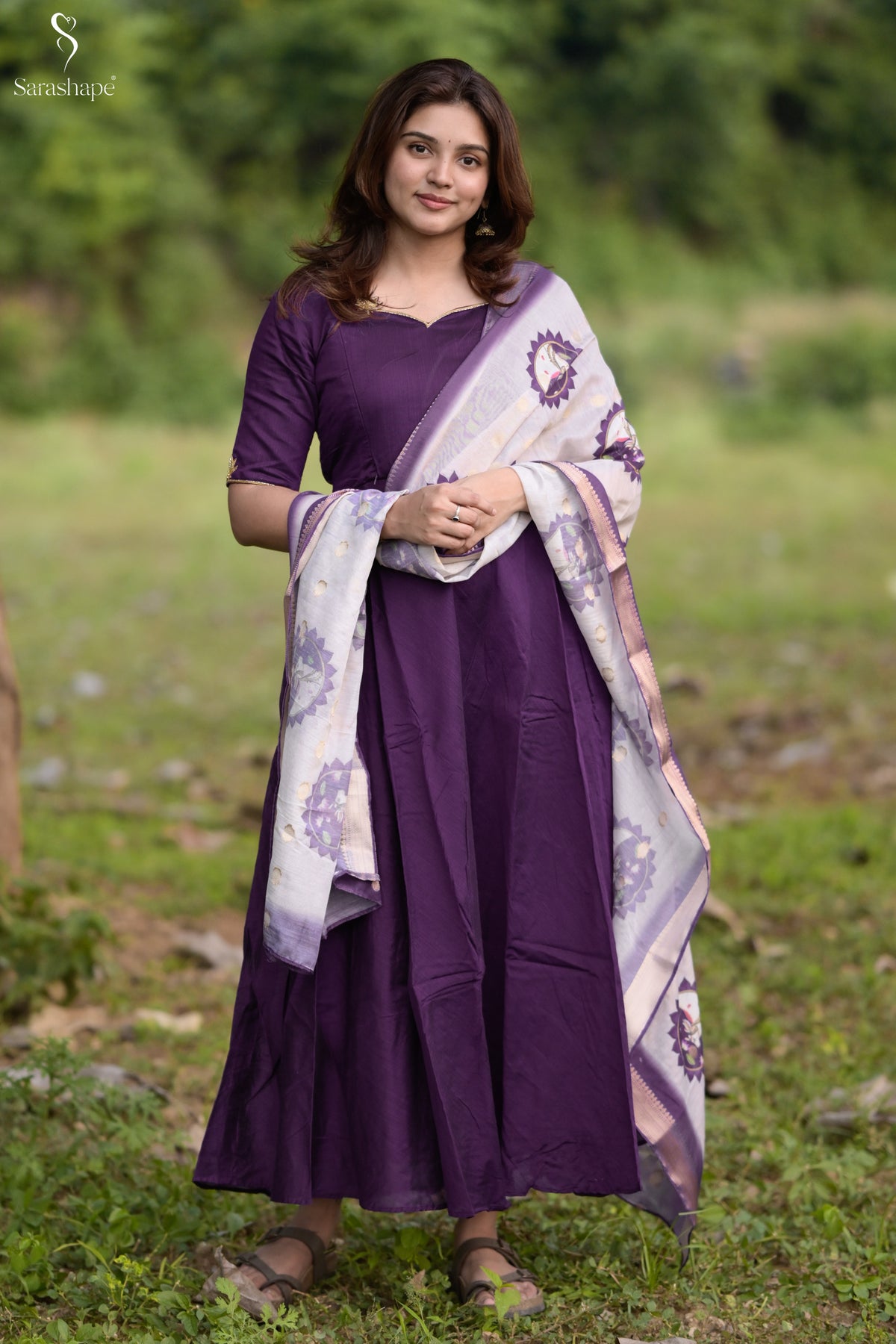 Poomayil Raw Silk Aari Work Feeding Maxi