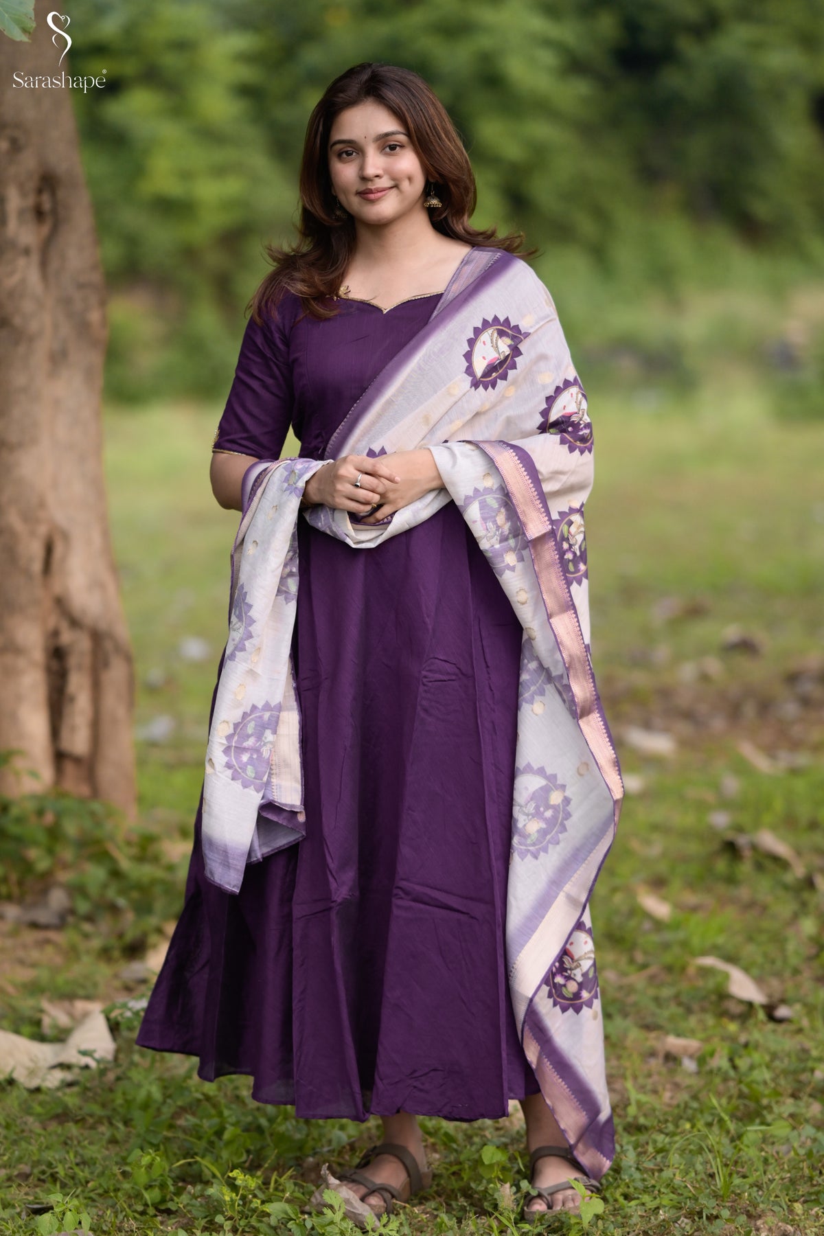 Poomayil Raw Silk Aari Work Feeding Maxi