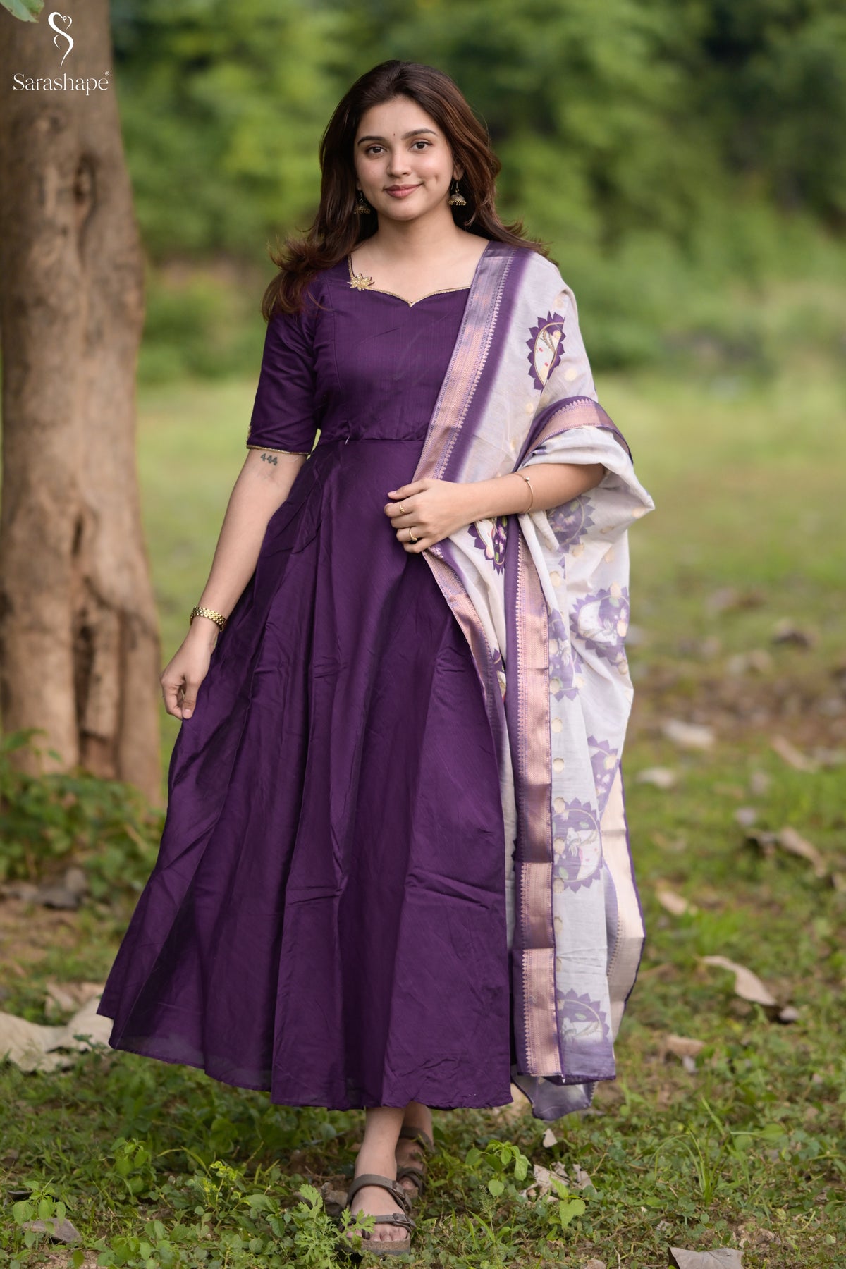 Poomayil Raw Silk Aari Work Feeding Maxi