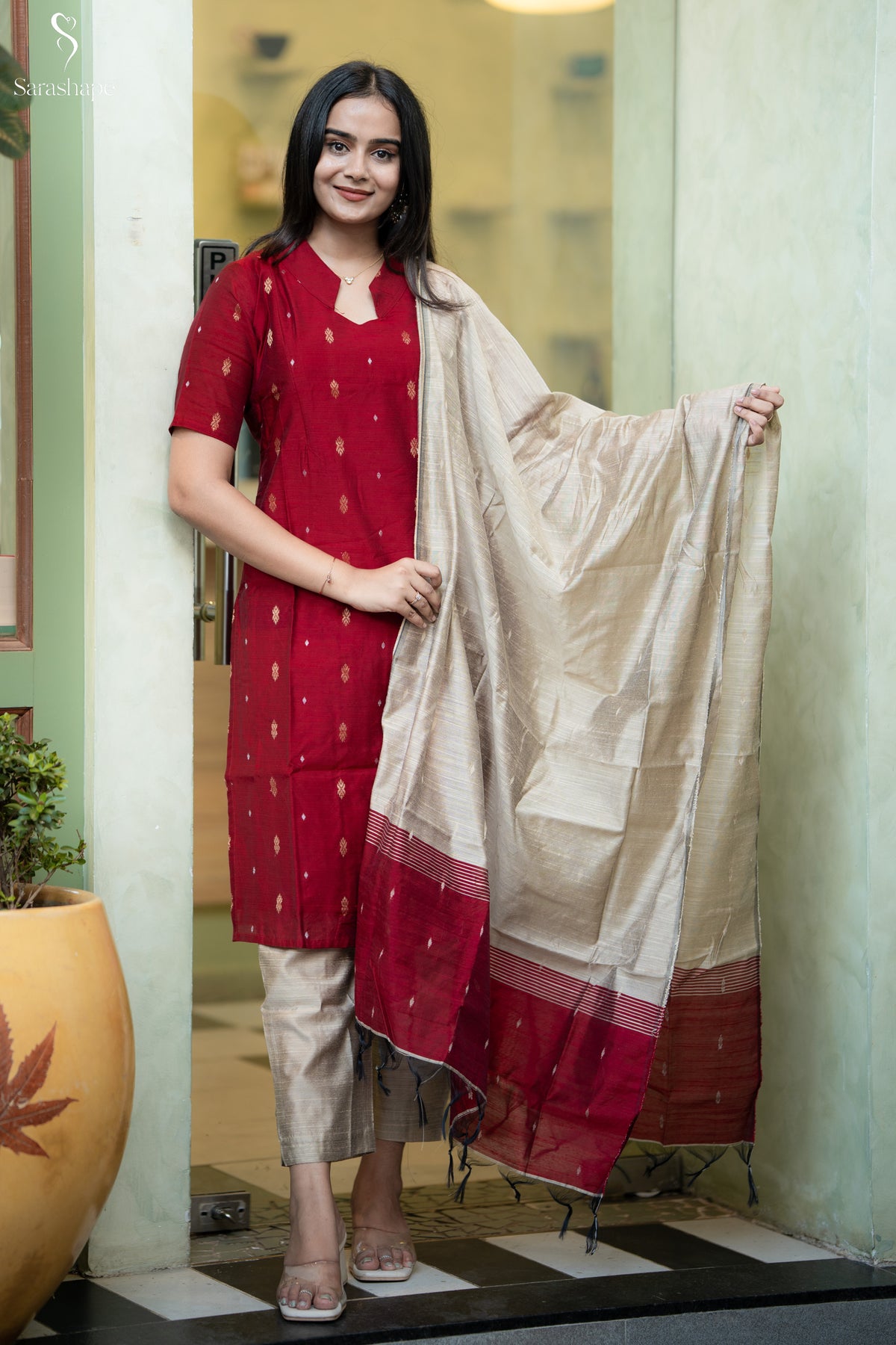 Vinifer Raw Silk Festive Feeding Salwar Set ( Top & Dupatta)