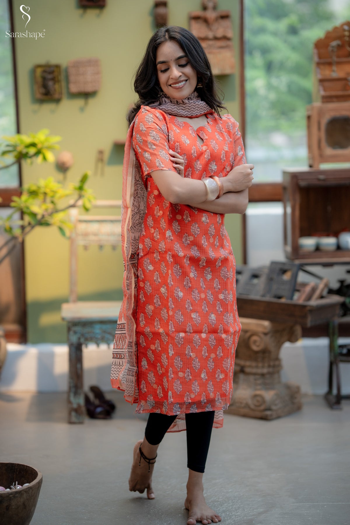 Yaazhmathi Kota Cotton Feeding Salwar Set (Top & Dupatta)