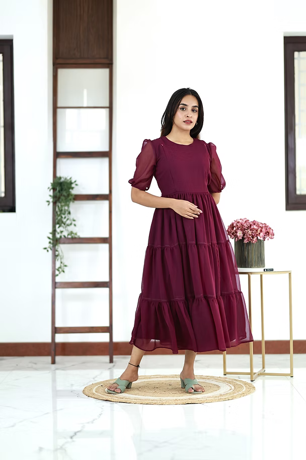 Mulberry Georgette Dress With lining & Feeding Zip
