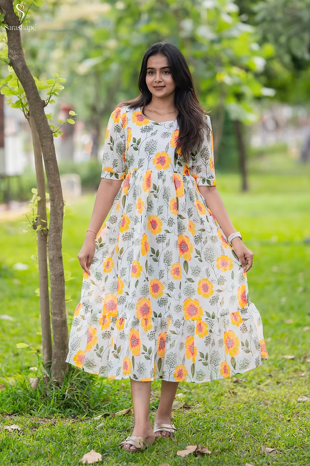 Mozhiyal Feeding Linen dress With Lining & Feeding Zip