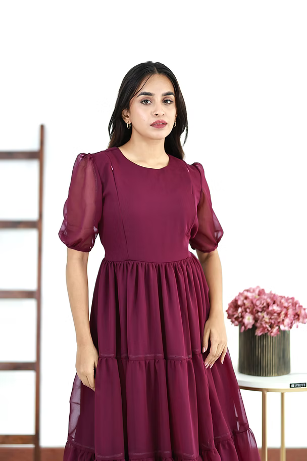 Mulberry Georgette Dress With lining & Feeding Zip