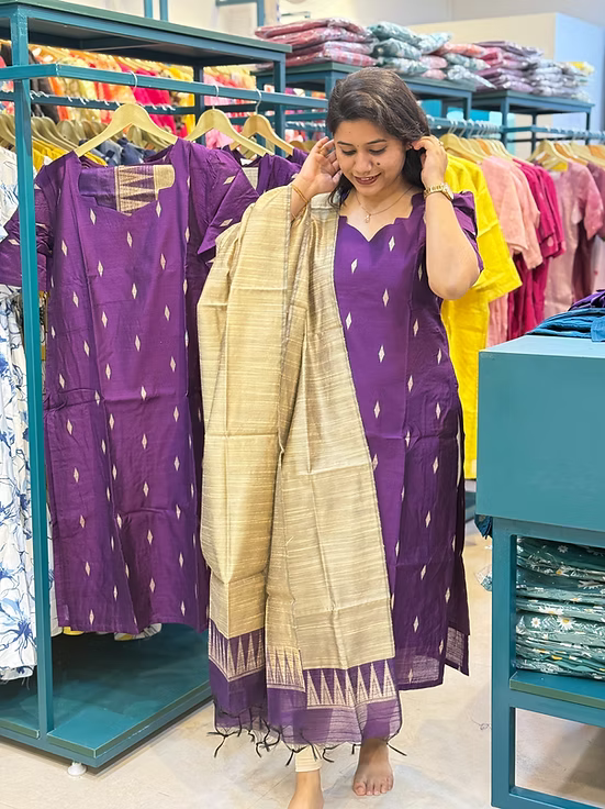 Yuvathika Raw silk Non feeding Salwar set