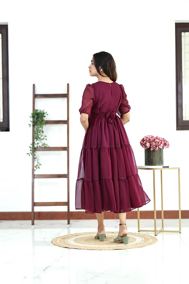 Mulberry Georgette Dress With lining & Feeding Zip