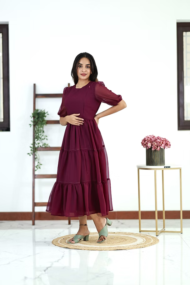 Mulberry Georgette Dress With lining & Feeding Zip