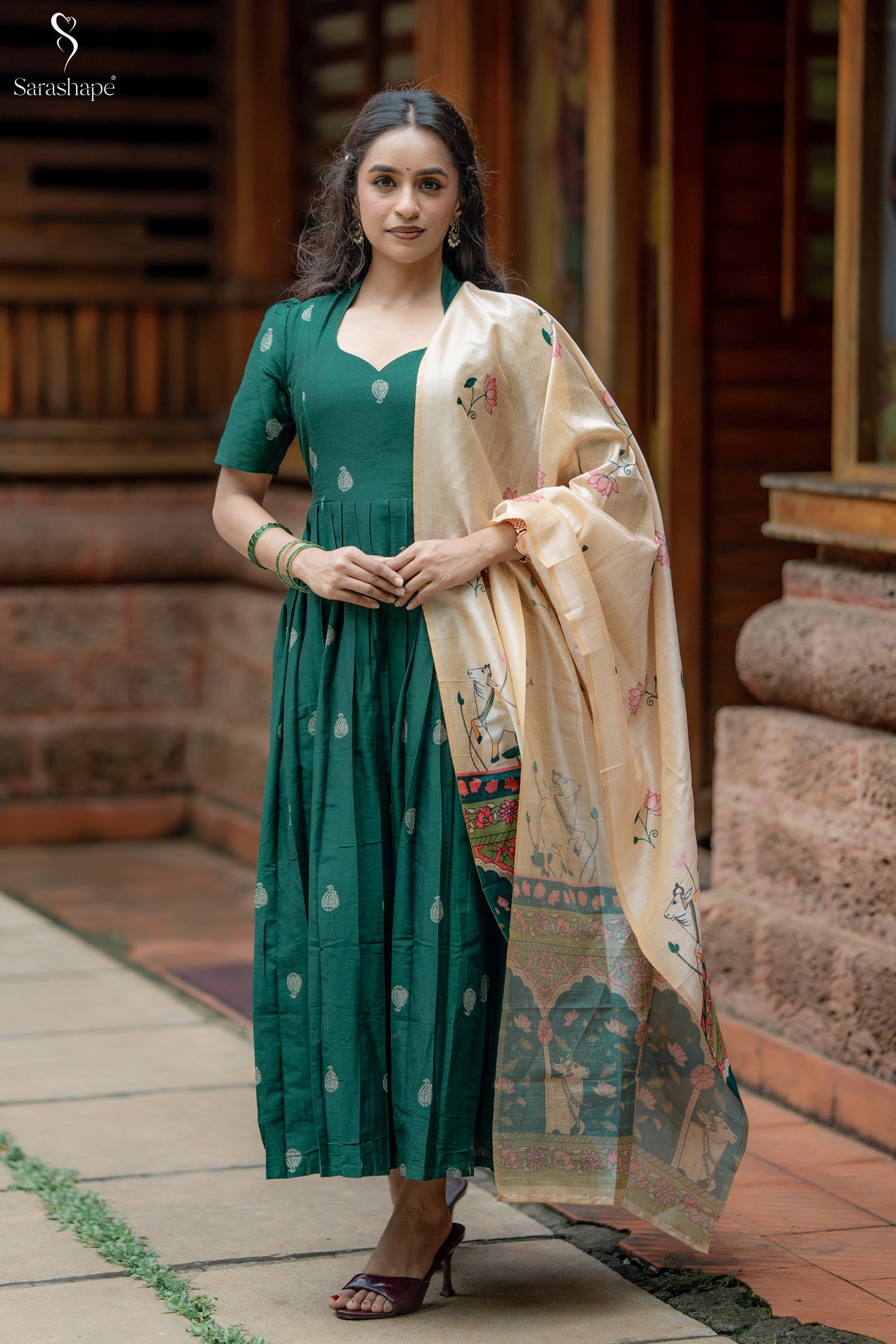 Karkuzhali Raw Silk Festive Feeding Maxi with Dupatta