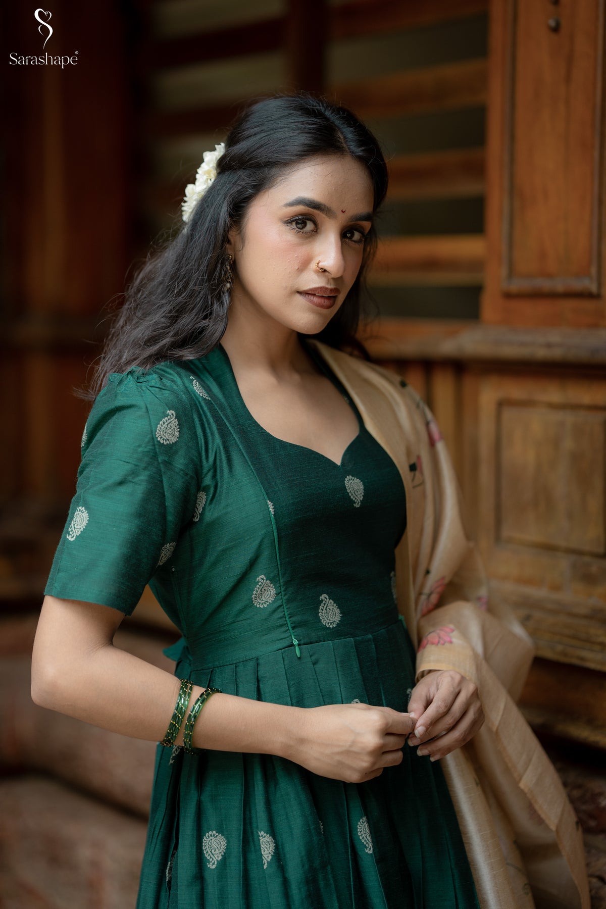 Karkuzhali Raw Silk Festive Feeding Maxi with Dupatta