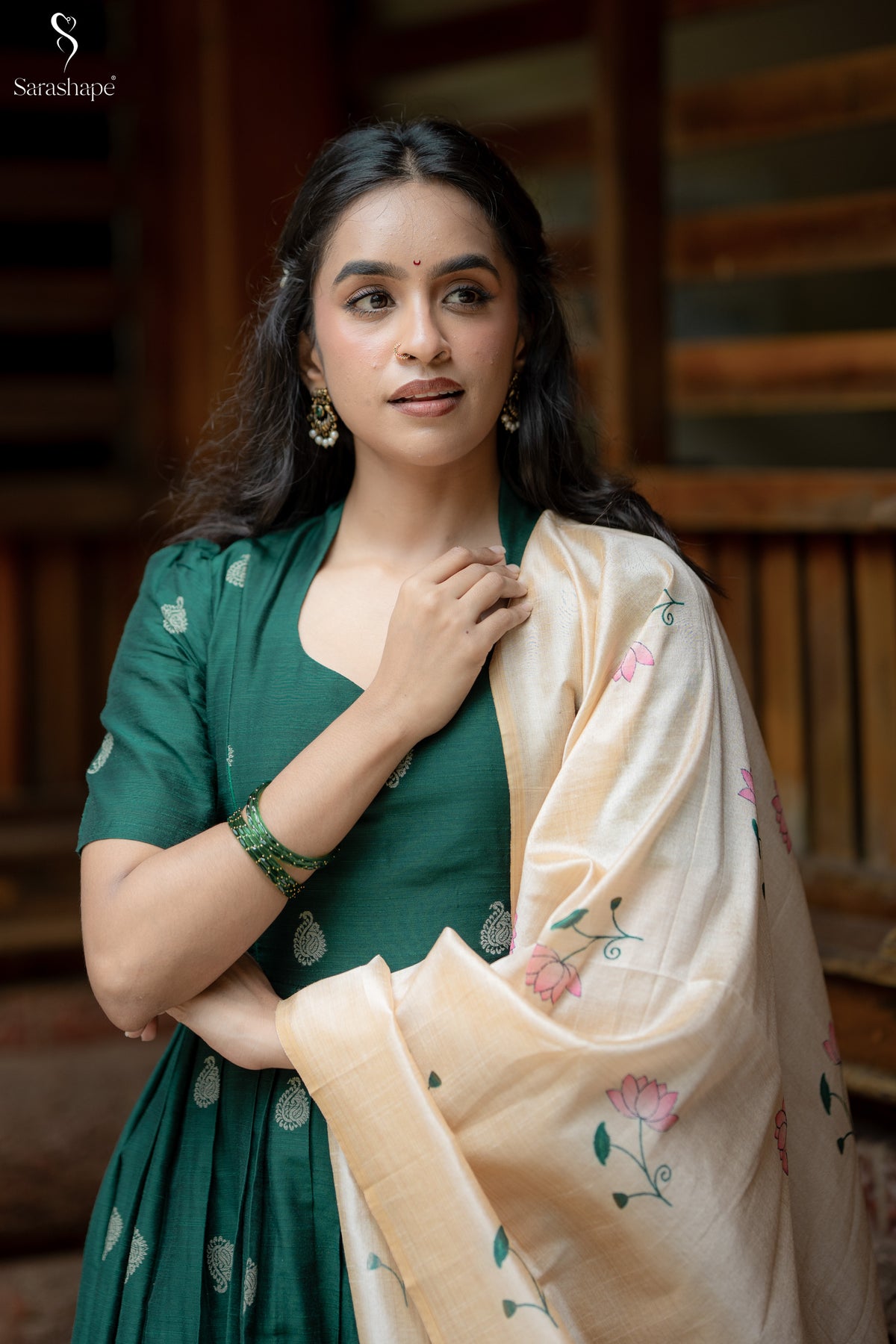 Karkuzhali Raw Silk Festive Feeding Maxi with Dupatta