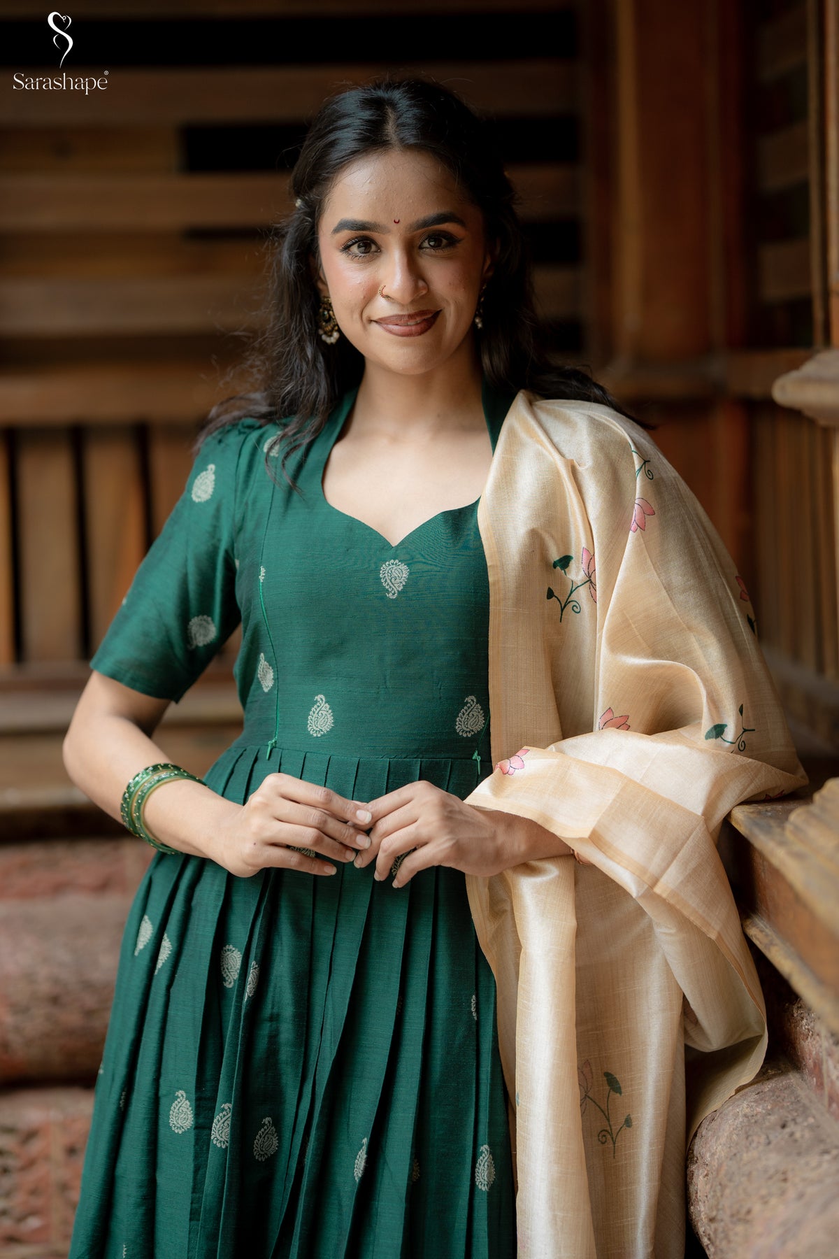 Karkuzhali Raw Silk Festive Feeding Maxi with Dupatta