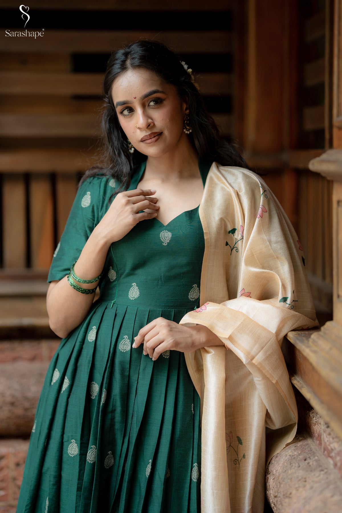 Karkuzhali Raw Silk Festive Feeding Maxi with Dupatta