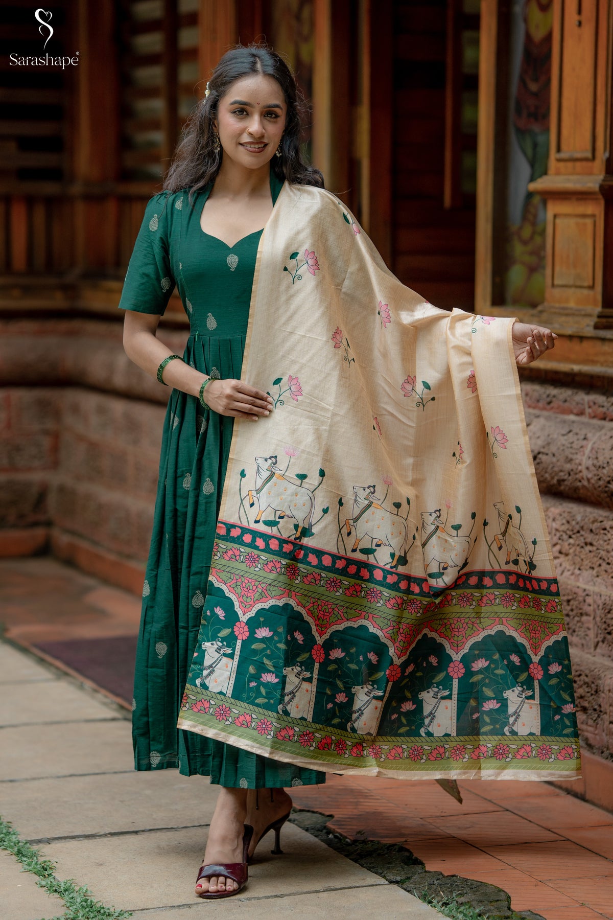 Karkuzhali Raw Silk Festive Feeding Maxi with Dupatta