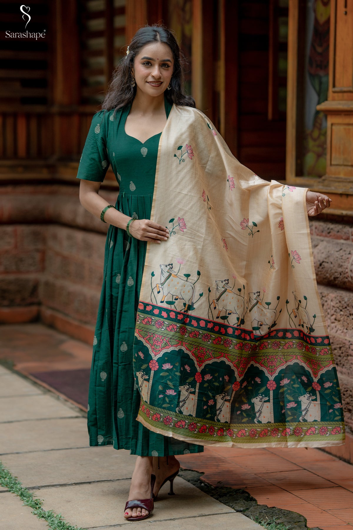 Karkuzhali Raw Silk Festive Feeding Maxi with Dupatta