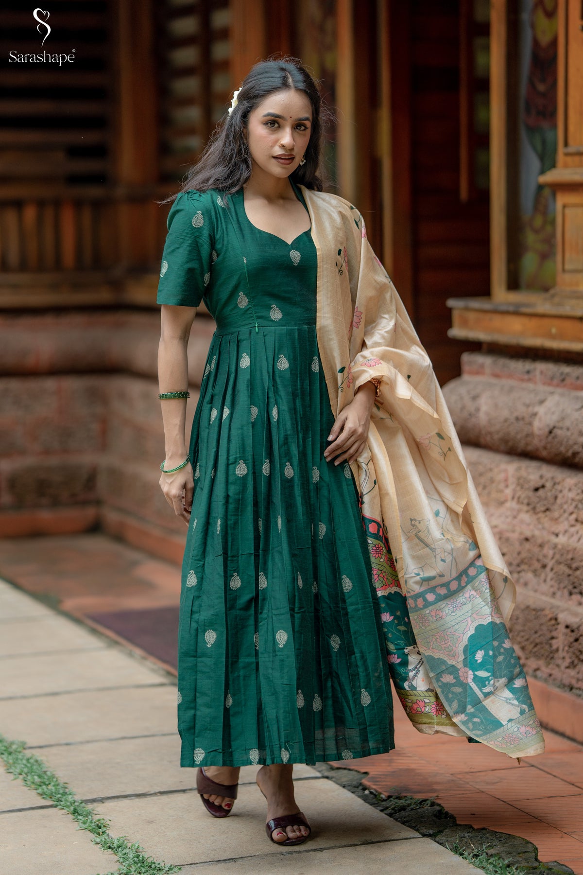 Karkuzhali Raw Silk Festive Feeding Maxi with Dupatta